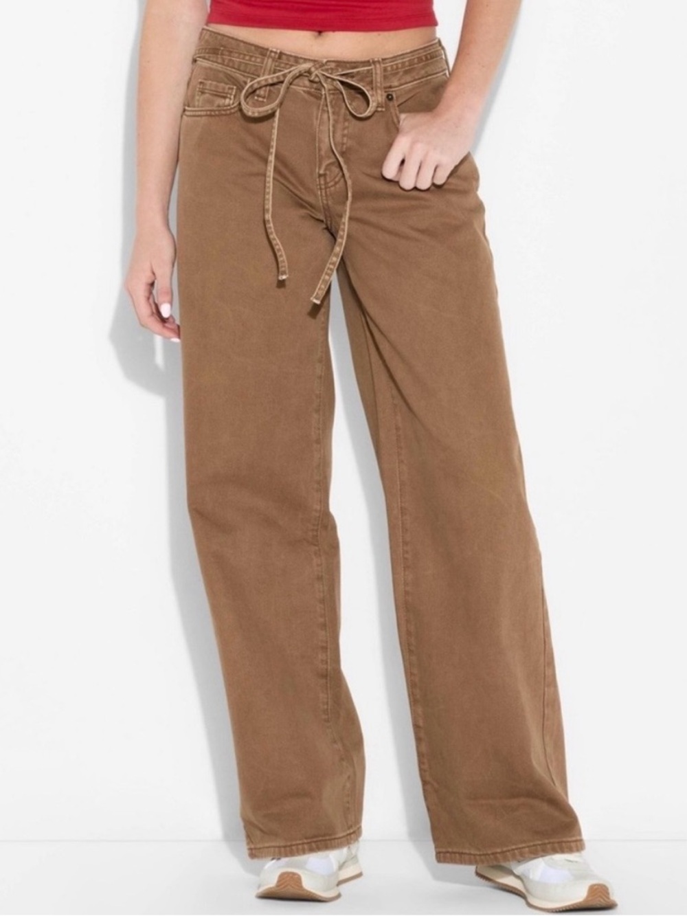 NWT WILD FABLE Brown Wide-Leg Tie-Waist Women’s Rigid Denim Low Rise Size 6/R